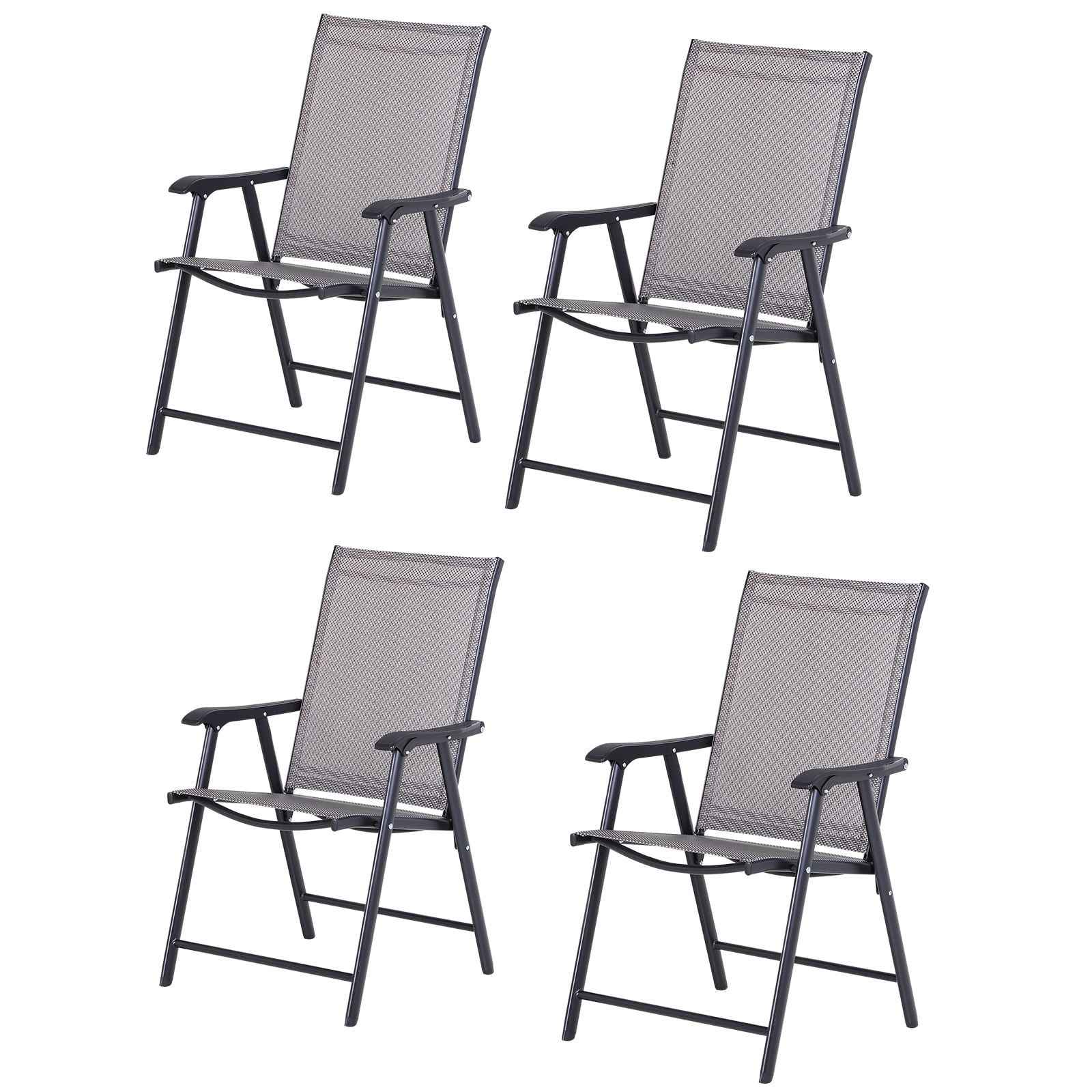 4 Piece Patio Folding Chairs, Set with a Simple & Breathable Mesh, Dining Chair with Armrests, for Garden Yard, Camping