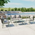 thumbnail image 1 of YIORTWO 4-Piece Outdoor Patio Furniture Set, Iron Frame Bistro Set with Cushioned Seating, Includes Table & Bench, for Garden, Poolside, Balcony - Green, 1 of 8
