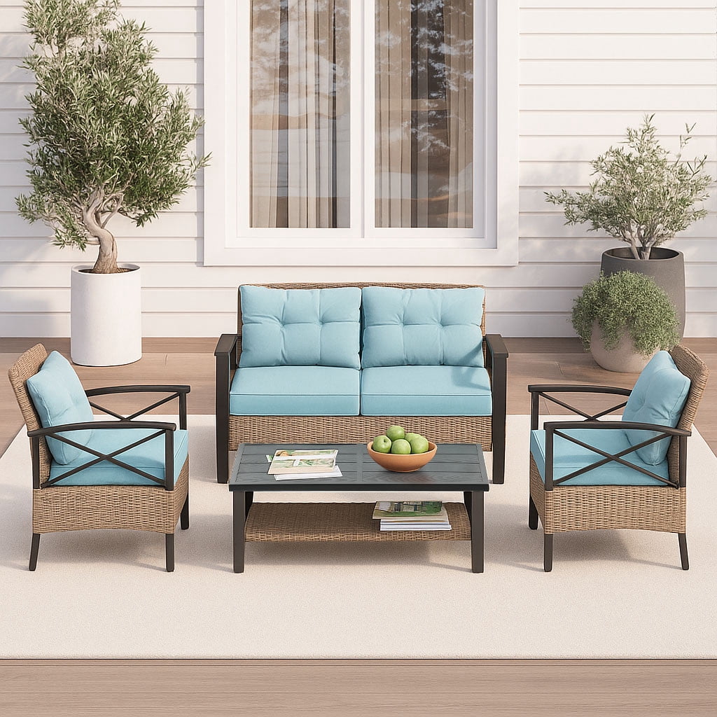 Outdoor Conversation Set 4-Piece Outdoor Patio Furniture Set - Metal ...