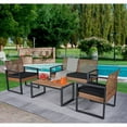 thumbnail image 1 of 4 Piece Patio Furniture Set, All Weather PE Wicker Sofa Set, Outdoor Sectional Conversation Chairs Set with Black Cushions and Acacia Wood Coffee Table Top, for Garden Poolside Deck Backyard, 1 of 10