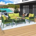 thumbnail image 1 of 4 Piece Patio Furniture Set, Boho Patio Outdoor Set with Tempered Glass Table, 2 Single Sofa and 1 Loveseat, Conversation Set Deep Seating with Thick Cushion for Backyard Porch Balcony, Green, 1 of 8