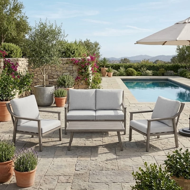 4-Piece Patio Furniture Set - Outdoor Aluminum Patio Conversation Set Includes 1 Loveseat, 2 Armchairs, and 1 Coffee Table