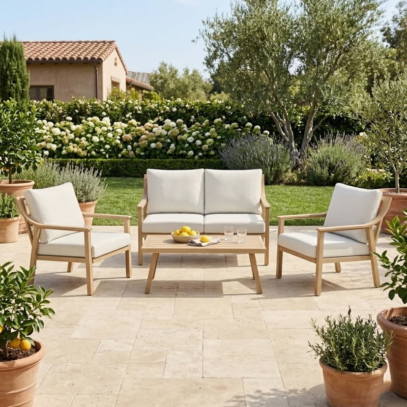 4-Piece Patio Furniture Set - Outdoor Aluminum Patio Conversation Set Includes 1 Loveseat, 2 Armchairs, and 1 Coffee Table