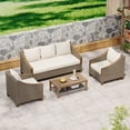 thumbnail image 1 of 4 Piece Patio Furniture Set, Outdoor Patio Conversation Set, All-Weather PE Rattan Wicker Sectional Patio Sofa Set with Tempered Glass Coffee Table for Family Gatherings, 1 of 8
