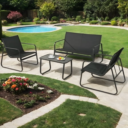 4-Piece Lightweight, Water-Resistant, UV-Resistant Outdoor Conversation Sets with Chairs and Loveseat, Black