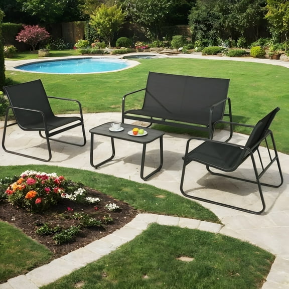 4-Piece Lightweight, Water-Resistant, UV-Resistant Outdoor Conversation Sets with Chairs and Loveseat, Black