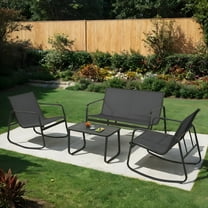 4-Piece Patio Furniture Set, Textilene Outdoor Conversation Set with 2 Rocking Chairs and Coffee Table, for Lawn, Garden, Balcony, Poolside (Black)