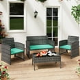thumbnail image 1 of 4-Piece Patio Furniture Set Outdoor Wicker Rattan Chairs and Loveseat with Cushions and Glass Table for Garden, Backyard, Balcony, Porch, or Poolside - Grey and Blue, 1 of 9