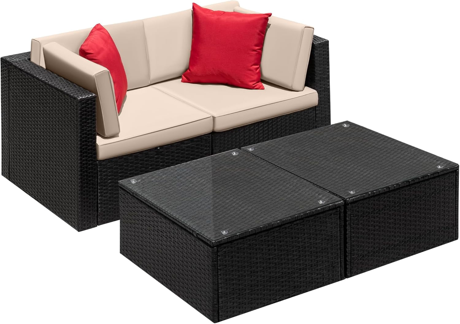4 Piece Patio Furniture Set PE Wicker Sectional Sofa Set Rattan Outdoor ...