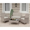 thumbnail image 1 of 4-Piece Patio Furniture Set, Rattan Outdoor Furniture with Upholstered Sofa, 2 Chairs & Coffee Table, Modern Conversation Bistro Set for Garden Backyard Porch (Grey), 1 of 5
