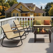 4-Piece Patio Furniture Set,Textilene Outdoor Conversation Set with Chairs and Glass Coffee Table for Backyard,Poolside,Porch - Beige
