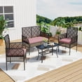 thumbnail image 1 of 4-Piece Patio Furniture Set, Weather-Resistant Rattan Patio Conversation Set with Two-Tier Coffee Table, Upholstered Openwork Wicker Furniture for Porch, Garden, Lawn, Red, 1 of 17