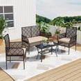 thumbnail image 1 of 4-Piece Patio Furniture Set, Weather-Resistant Rattan Patio Conversation Set with Two-Tier Coffee Table, Upholstered Openwork Wicker Furniture for Porch, Garden, Lawn, Khaki, 1 of 17