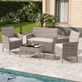 thumbnail image 1 of 4-Piece Patio Furniture Set, Wicker Rattan Outdoor Conversation Set with Loveseat, 2 Chairs & Glass Coffee Table, Cushioned Seating for Backyard, Balcony, Porch, 1 of 9