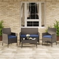 thumbnail image 1 of 4-Piece Patio Furniture Set, Wicker Rattan Outdoor Conversation Set with Loveseat, 2 Chairs & Glass Coffee Table, Cushioned Seating for Backyard, Balcony, Porch, 1 of 9