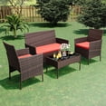 thumbnail image 1 of 4-Piece Patio Furniture Set, Wicker Rattan Outdoor Conversation Set with Loveseat, 2 Chairs & Glass Coffee Table, Cushioned Seating for Backyard, Balcony, Porch, 1 of 10