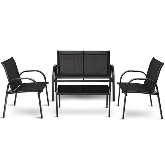 4 Piece Patio Furniture Set with Glass Top Coffee Table