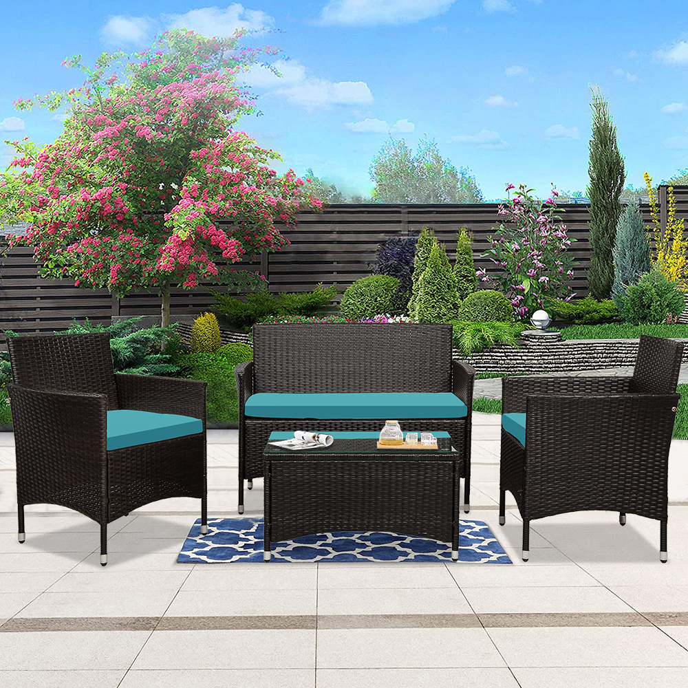 4-Piece Patio Furniture Sets in Patio & Garden, Outdoor Wicker Sofa PE Rattan Chair Garden Conversation Set for Backyard with Two Single Sofa, One Loveseat, Tempered Glass Table, Q16404 - image 1 of 11