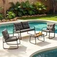 thumbnail image 1 of 4 Piece Patio Outdoor Furniture Sets, Bistro Table Set with Rocking Chairs Loveseat with Cushions & Backrests for Backyard Porch Lawn, Gray, 1 of 7