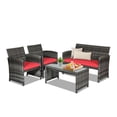 4 Piece Patio Rattan Furniture Set Outdoor Loveseat Sofa with Glass ...