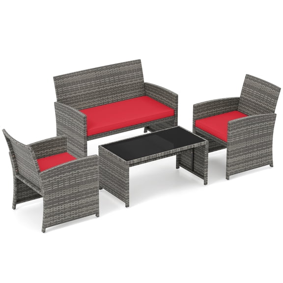 4 Piece Patio Wicker Sofa Set with Loveseat, Chairs and Coffee Table for Garden
