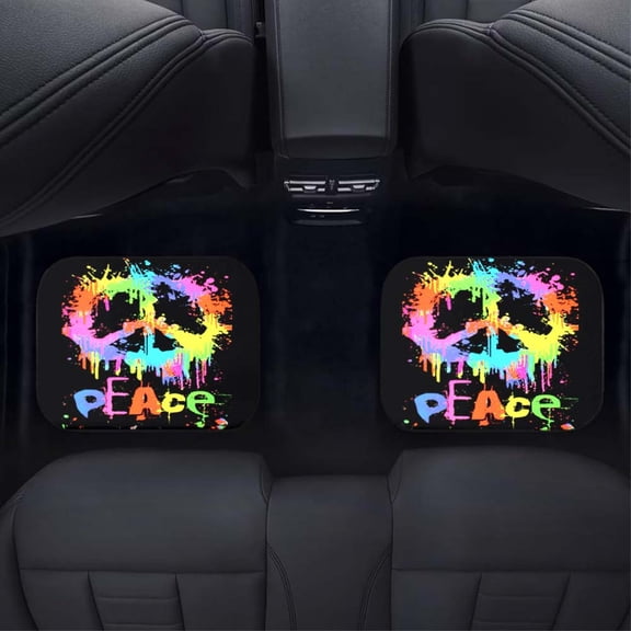 4-Piece Peace Symbol Car Floor Mats, Universal Fit Auto Floor Liners For Cars Trucks Suvs, Anti-Slip All-Weather Interior Protection, Easy Clean Set