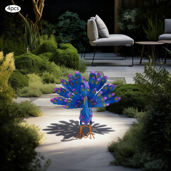 4-Piece Peacock Statue Ornaments Set for Garden Patio Display Courtyard