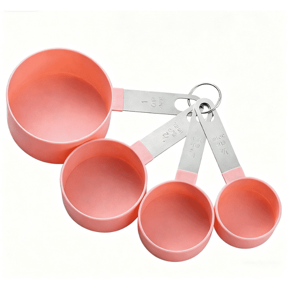 4-Piece Pink Measuring Cups Set, Plastic Measuring Cups with Stainless Steel Handles, Kitchen Measuring Tools for Baking, Cooking, Dry & Liquid Ingredients