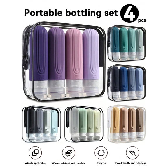4 Piece Pink Silicone Bottle Set TSA Approved 3oz Leak Proof Travel Containers For Toiletries Refillable Squeezable Liquid Bottles For Shampoo Con