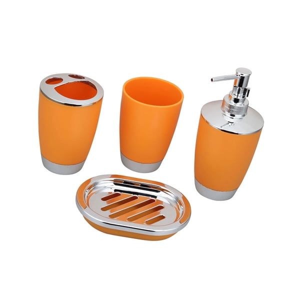 4 Piece Plastic Bathroom Organizers Waterproof Construction Toothbrush Holder Washing Cup Soap Dispenser