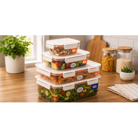 StarCrafts Clear Plastic Airtight Food Storage Containers, 4-Piece with Lid