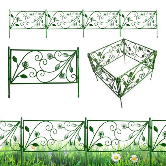 4 Piece Plastic Garden Picket Fence Border - Grass Flowerbed Plants Edging - Scenery Road Panel - Weatherproof Decorative Lawn Fence for Garden, Yard, Patio, Pathway, Driveway Border