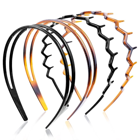 4-Piece Plastic Hairband Set - Zigzag Headband with Sharks Tooth Design, Non-Slip Double Row Teeth Hair Comb for Women & Girls - Black & Brown