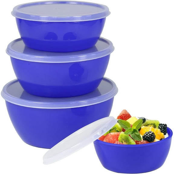 4 Piece Plastic Mixing Bowls with Lids for Kitchen,Bexikou Nesting Bowls for Mixing, Baking, Prepping, Cooking and Serving Food,Blue Mixing Bowls Dishwasher, Microwave Safe