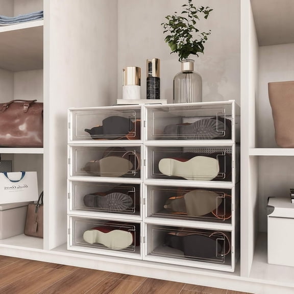 4-Piece Plastic Shoe Storage Box Stackable Organizer for Boots Sneakers High Heels Space Saving Home Closet
