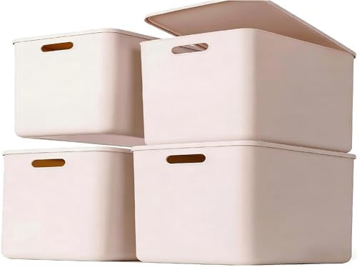 4 Piece Plastic Storage Baskets Boxes with Lids,14.4x10.2x6.3 Inch ...