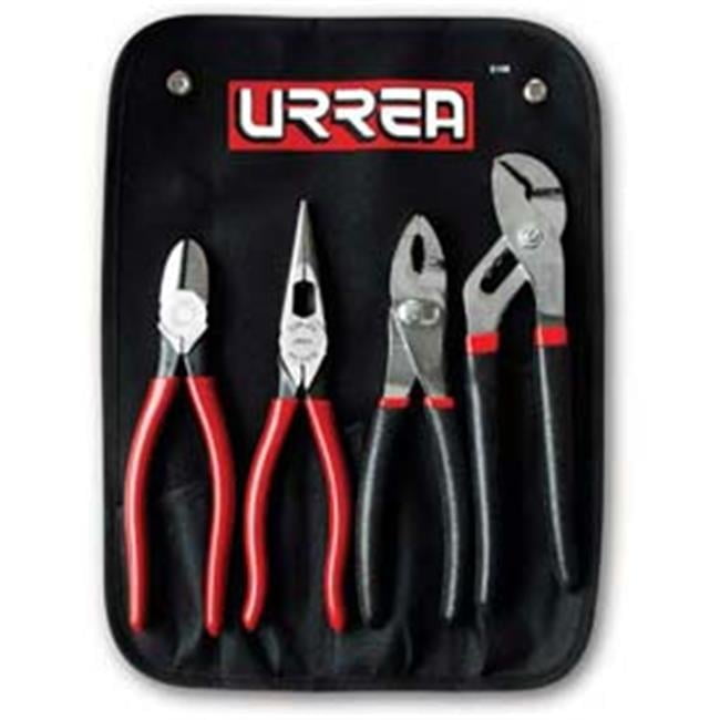 4 Piece Plier Set - Long Nose, Slip Joint, Diagonal, Tongue & Groove - Black & Red