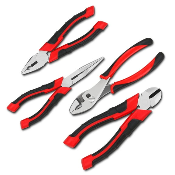 4-Piece Heavy Duty Chrome Vanadium Steel Pliers Tool Set, Linesman, Needle Nose & Diagonal Cutter