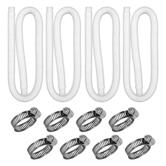 4-Piece Pool Hose Set - 1.25-Inch Diameter, 39-Inch Length - Corrugated Polyethylene with Stainless Steel Clamps - Above Ground Pool Pump Replacement Hose
