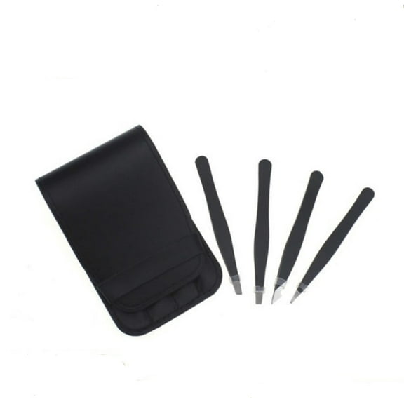 4-Piece Precision Tweezer Set for Men & Women – Premium Stainless Steel Tweezers with Straight, Slant & Ingrown Hair Pluckers for Expert Eyebrow Shaping TIKA