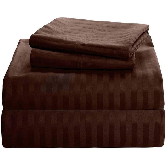 4 Piece Premium Sheet Set Cotton Cal-King Size Cotton, 100% Egyptian Cotton 500 Thread Count, 22 Inch Deep Pocket of Cotton Sheets - Chocolate Stripe.