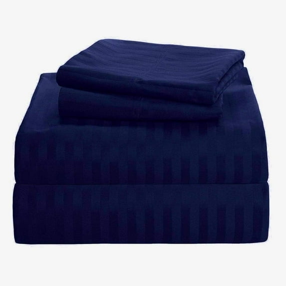 4 Piece Premium Sheet Set Cotton King Size Cotton, 100% Egyptian Cotton 500 Thread Count, 18 Inch Deep Pocket of Cotton Sheets - Navy Blue Stripe.