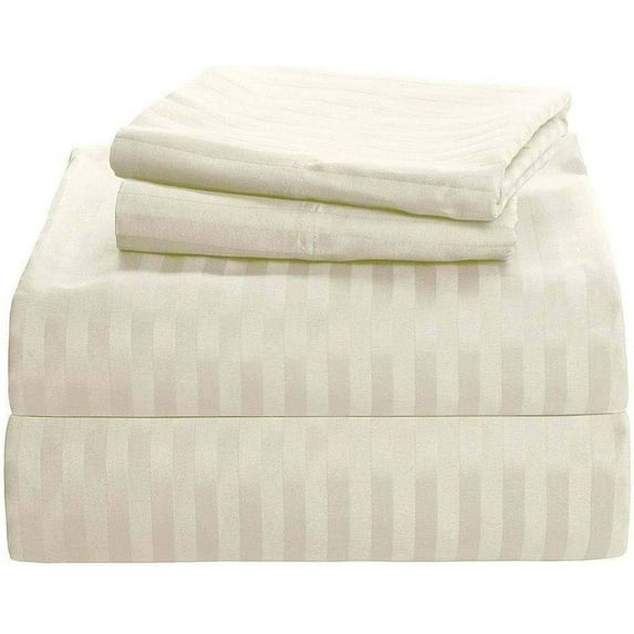 4 Piece Premium Sheet Set Cotton King Size Cotton, 100% Egyptian Cotton 500 Thread Count, 22 Inch Deep Pocket of Cotton Sheets - Ivory Stripe.