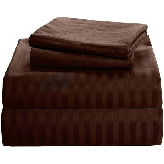 4 Piece Premium Sheet Set Cotton Olympic Size Cotton, 100% Egyptian Cotton 500 Thread Count, 18 Inch Deep Pocket of Cotton Sheets - Chocolate Stripe.