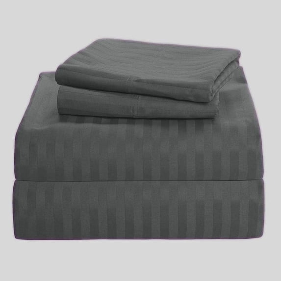 4 Piece Premium Sheet Set Cotton Queen Size Cotton, 100% Egyptian Cotton 500 Thread Count, 12 Inch Deep Pocket of Cotton Sheets - Dark Grey Stripe.