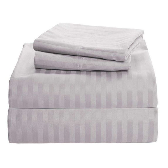 4 Piece Premium Sheet Set Cotton Queen Size Cotton, 100% Egyptian Cotton 500 Thread Count, 18 Inch Deep Pocket of Cotton Sheets - Light Grey Stripe.