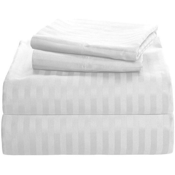 4 Piece Premium Sheet Set Cotton Queen Size Cotton, 100% Egyptian Cotton 500 Thread Count, 18 Inch Deep Pocket of Cotton Sheets - White Stripe.