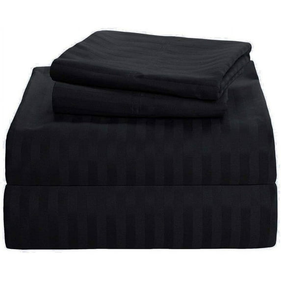 4 Piece Premium Sheet Set Cotton Queen Size Cotton, 100% Egyptian Cotton 500 Thread Count, 22 Inch Deep Pocket of Cotton Sheets - Black Stripe.