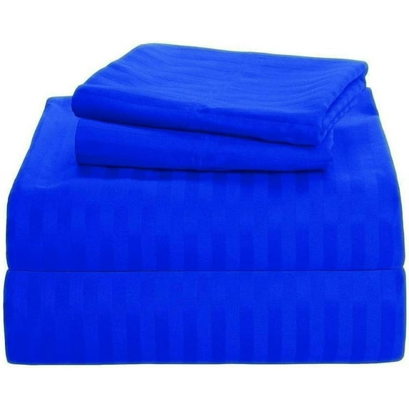 4 Piece Premium Sheet Set Cotton Twin-XL Size Cotton, 100% Egyptian Cotton 500 Thread Count, 18 Inch Deep Pocket of Cotton Sheets - Royal Blue Stripe.