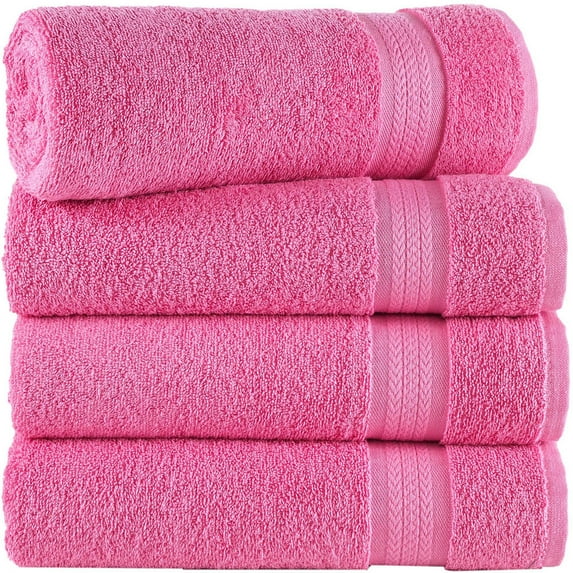 4-Piece Premium Turkish Bath Towels 100% Cotton Towels For Bathroom Soft, Quick Drying, and Highly Absorbent Bath Towels - Pink